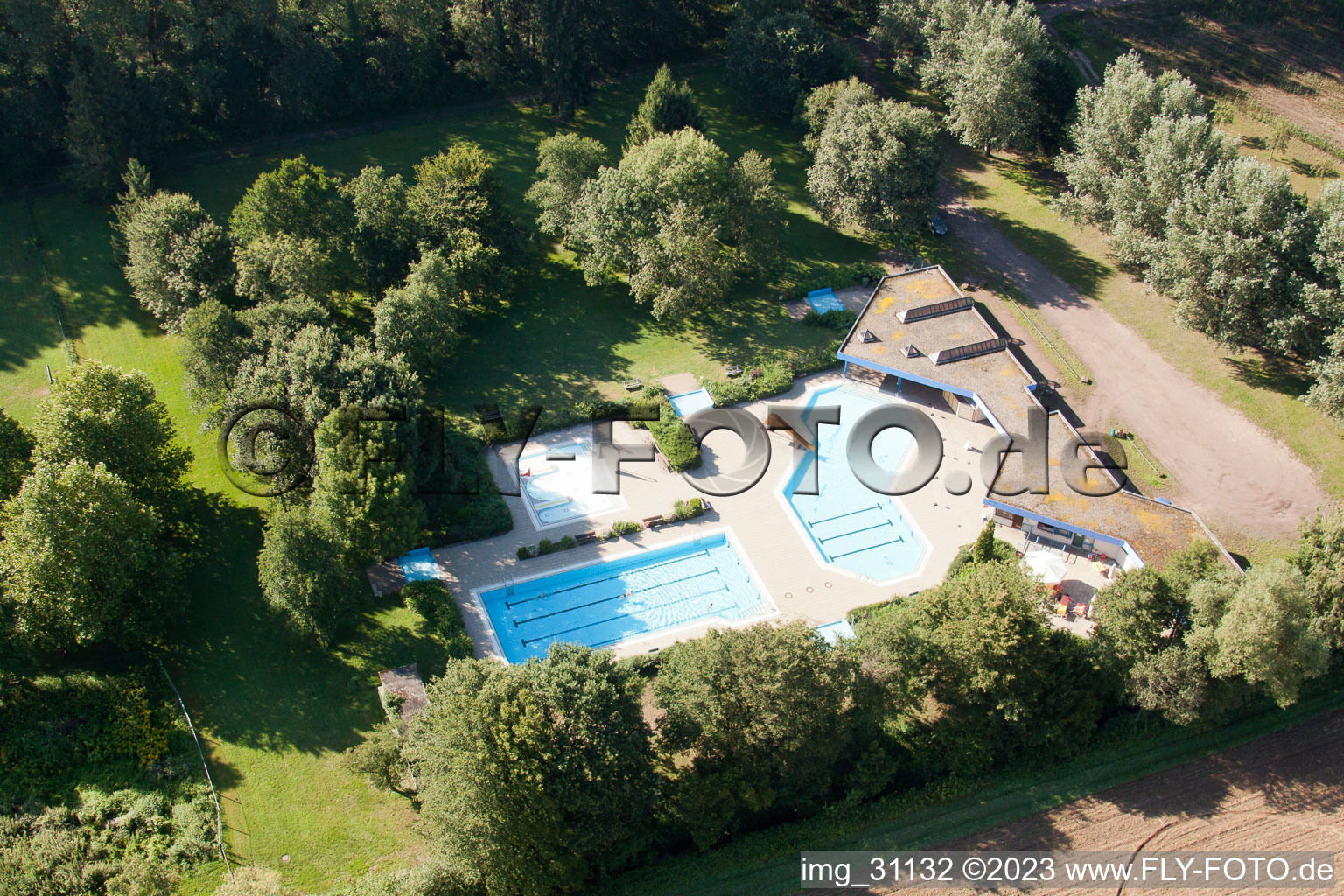 Aerial view of Outdoor pool in Steinfeld in the state Rhineland-Palatinate, Germany