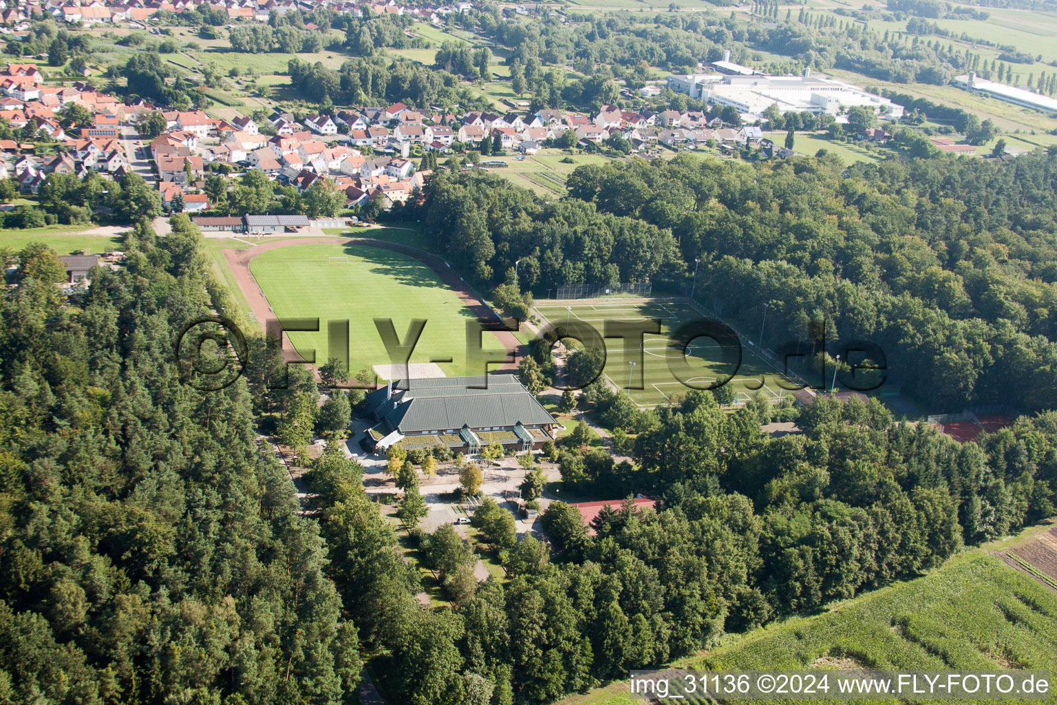 Aerial photograpy of TUS 08 new artificial turf pitch in the district Schaidt in Wörth am Rhein in the state Rhineland-Palatinate, Germany