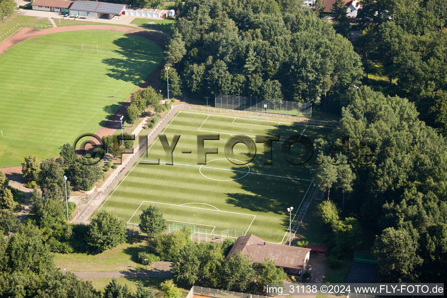 TUS 08 new artificial turf pitch in the district Schaidt in Wörth am Rhein in the state Rhineland-Palatinate, Germany from above