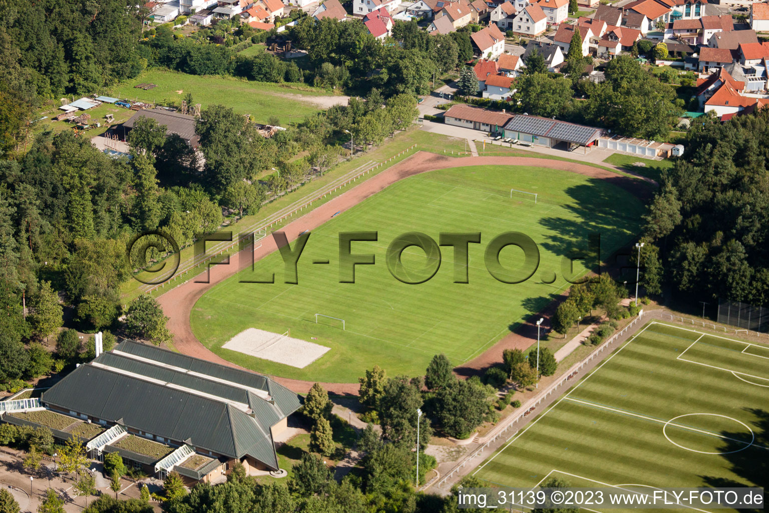 TUS 08 new artificial turf pitch in the district Schaidt in Wörth am Rhein in the state Rhineland-Palatinate, Germany out of the air