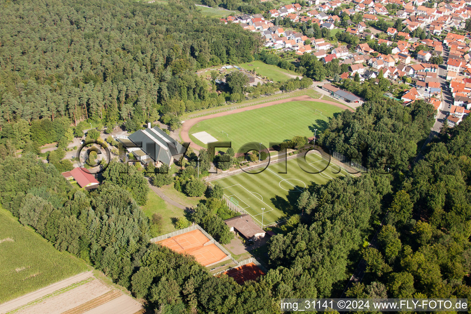 TUS 08 new artificial turf pitch in the district Schaidt in Wörth am Rhein in the state Rhineland-Palatinate, Germany seen from above