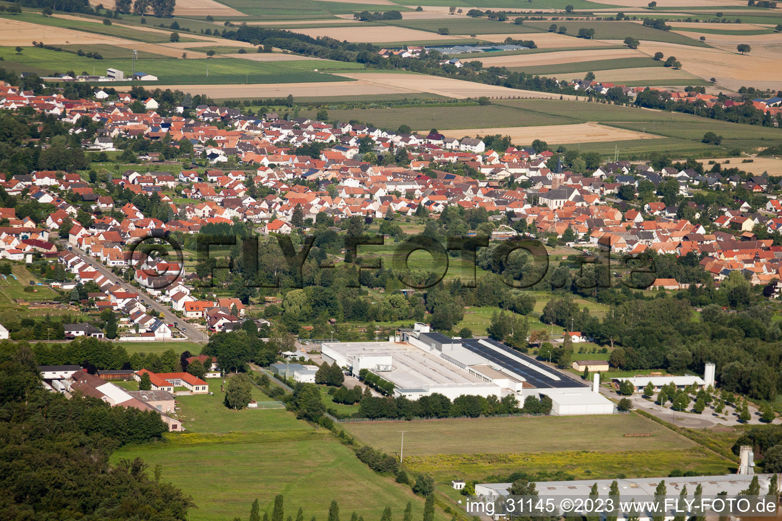 Drone recording of District Schaidt in Wörth am Rhein in the state Rhineland-Palatinate, Germany