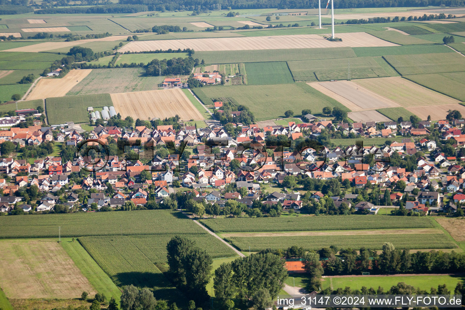 Aerial view of From the south in Minfeld in the state Rhineland-Palatinate, Germany