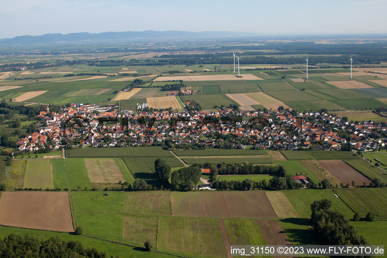 From the south in Minfeld in the state Rhineland-Palatinate, Germany from above