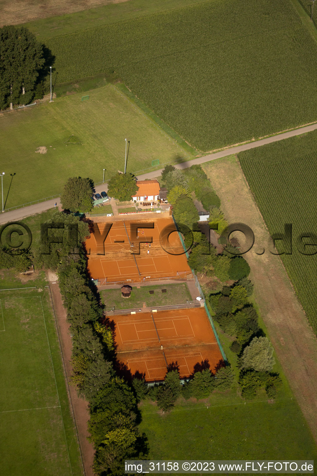 Sports fields in Minfeld in the state Rhineland-Palatinate, Germany out of the air