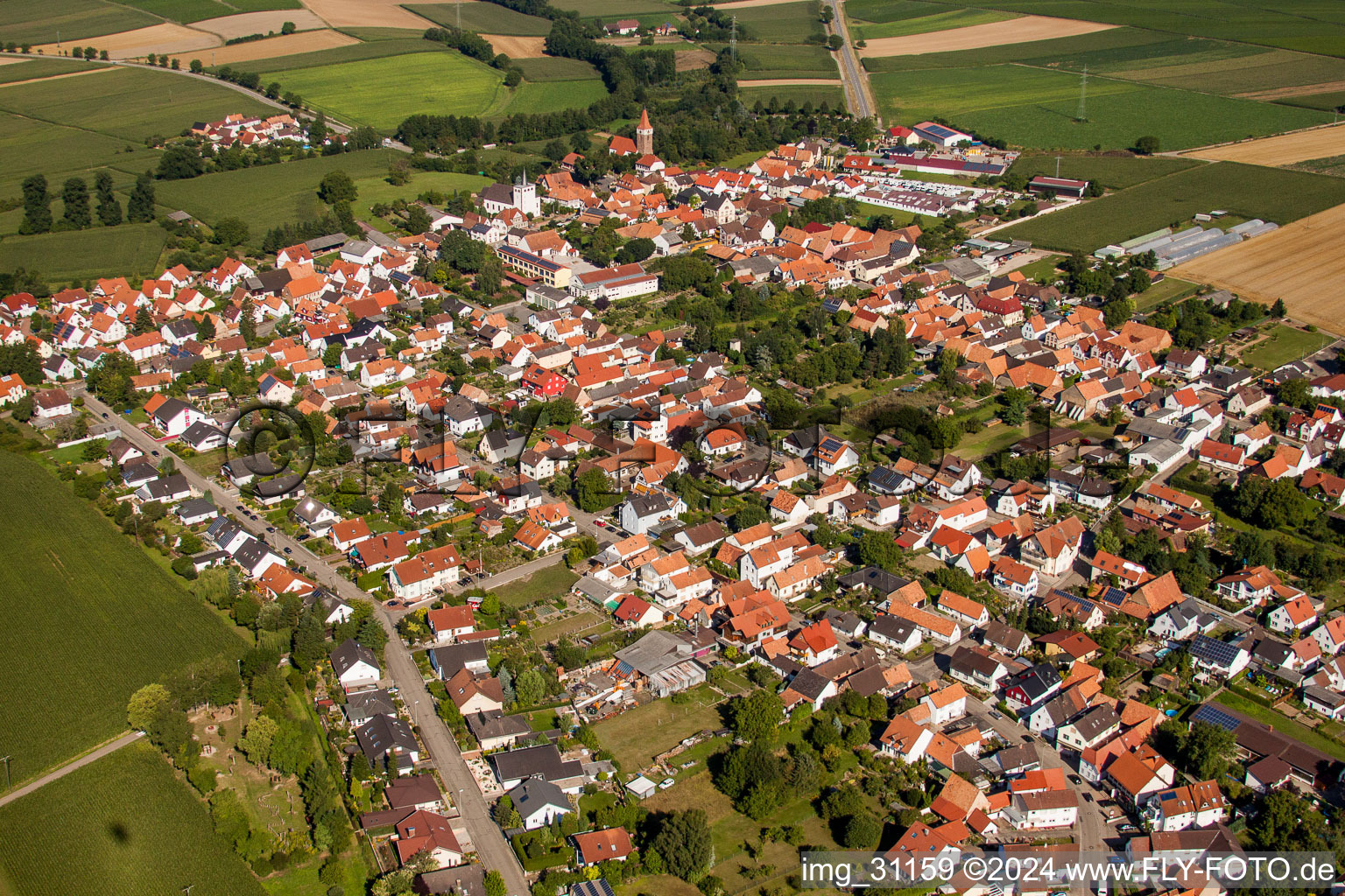 Aerial photograpy of From the southeast in Minfeld in the state Rhineland-Palatinate, Germany