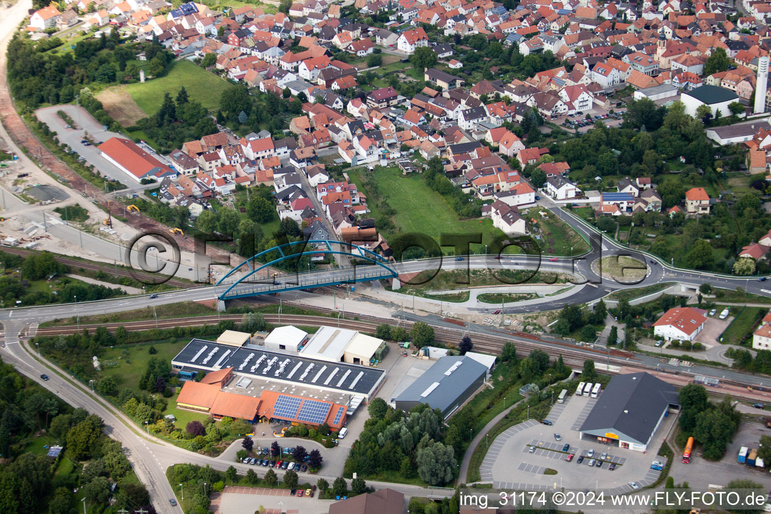 Aerial photograpy of New railway underpass Ottstr in Wörth am Rhein in the state Rhineland-Palatinate, Germany