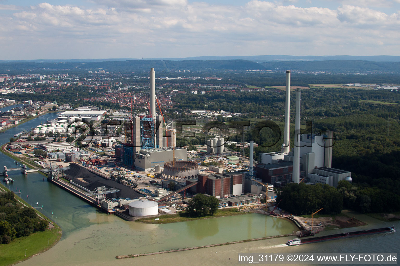 Aerial view of ENBW new building in the district Daxlanden in Karlsruhe in the state Baden-Wuerttemberg, Germany