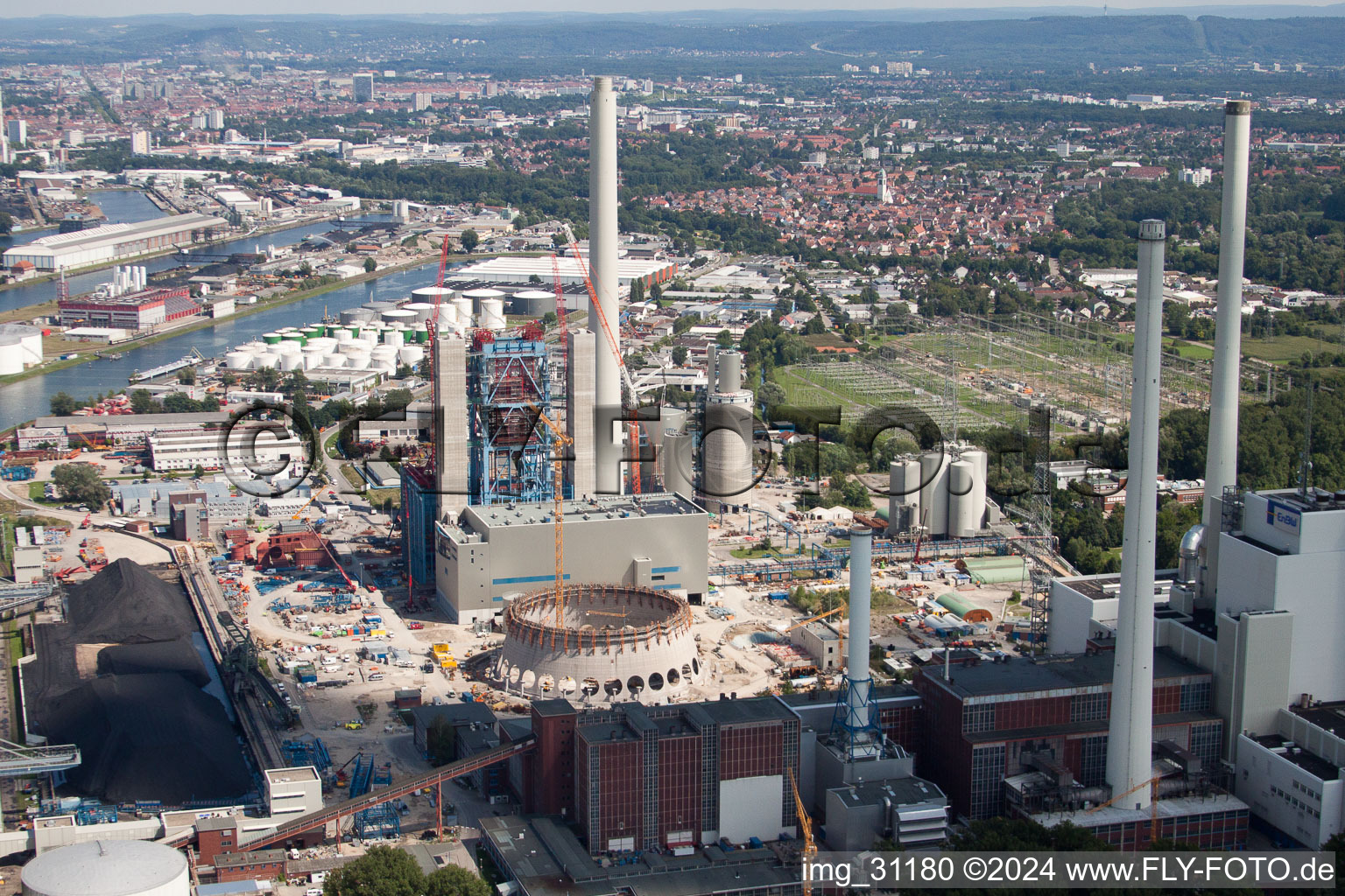 Aerial photograpy of ENBW new building in the district Daxlanden in Karlsruhe in the state Baden-Wuerttemberg, Germany