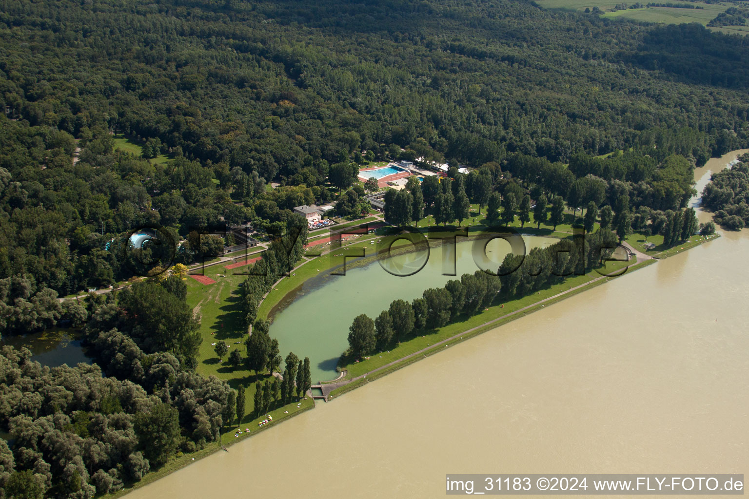 Rhine beach in the district Daxlanden in Karlsruhe in the state Baden-Wuerttemberg, Germany