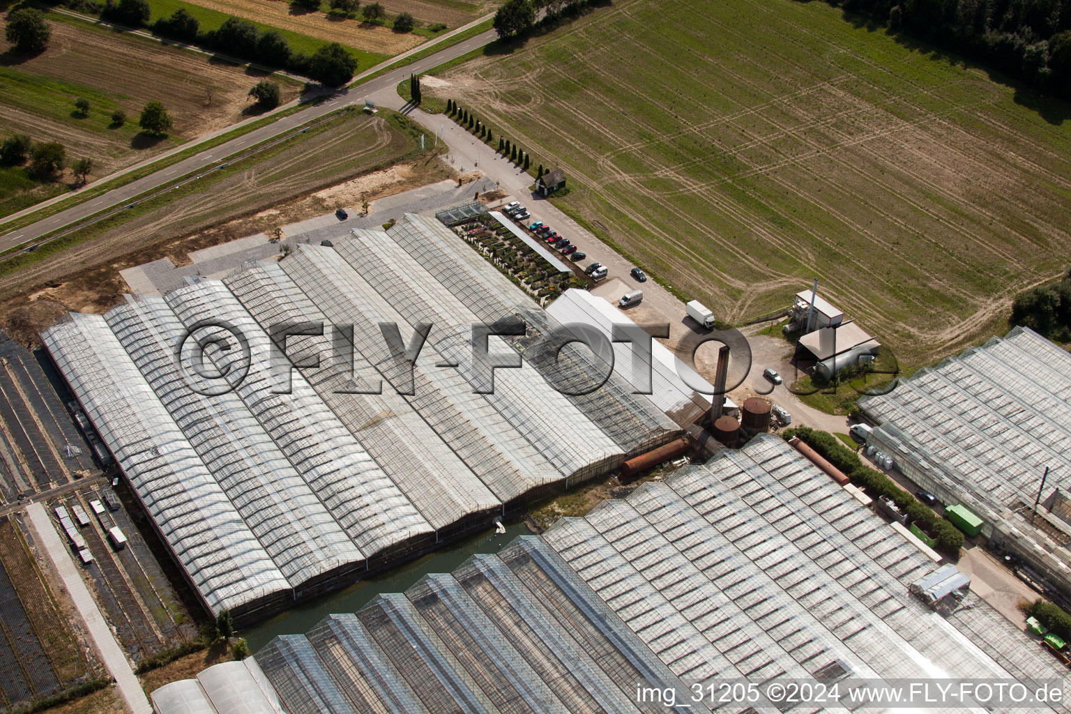 Oblique view of Reiss Horticulture in Malsch in the state Baden-Wuerttemberg, Germany