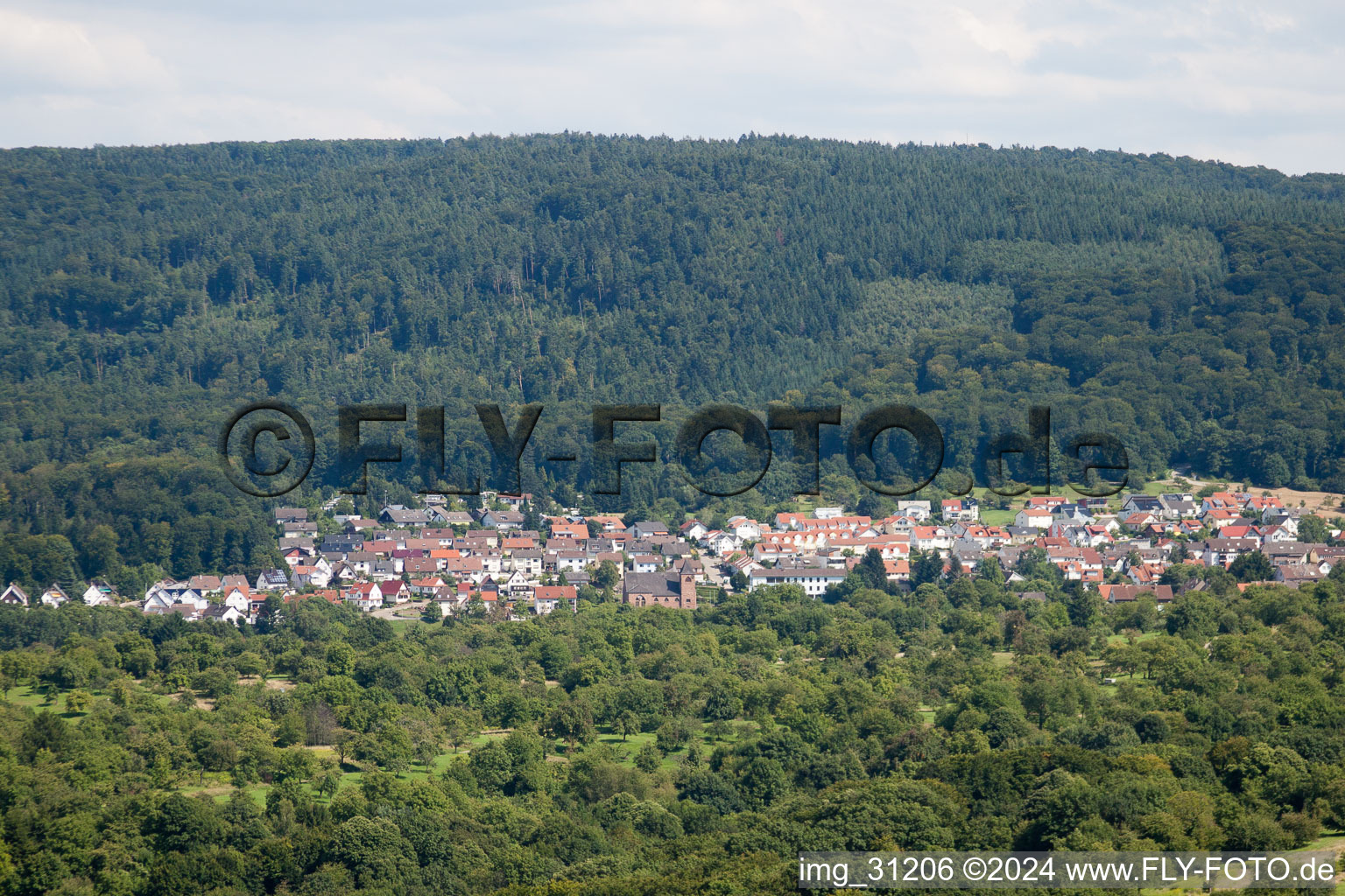 From the west in the district Waldprechtsweier in Malsch in the state Baden-Wuerttemberg, Germany from above