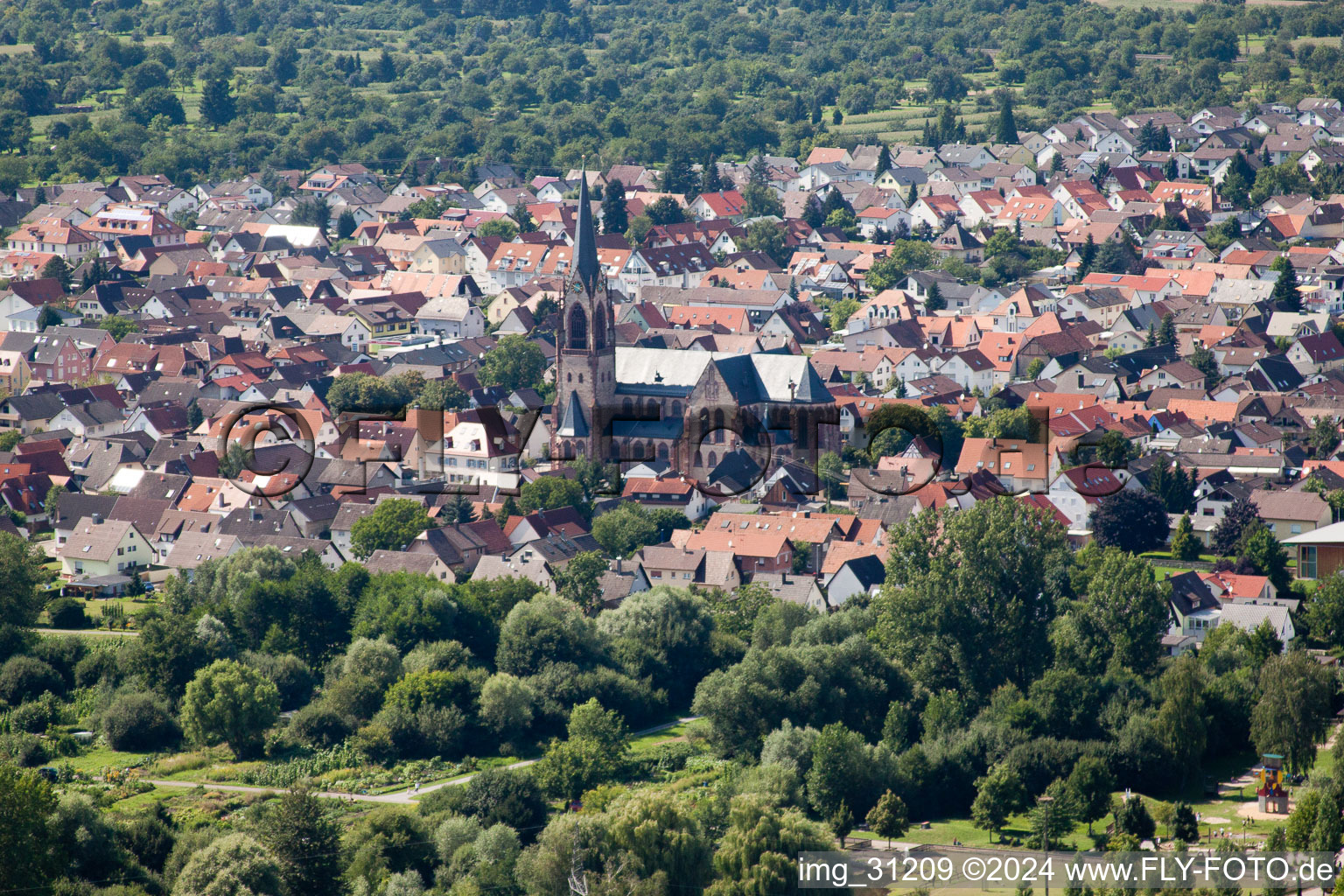 Muggensturm in the state Baden-Wuerttemberg, Germany viewn from the air