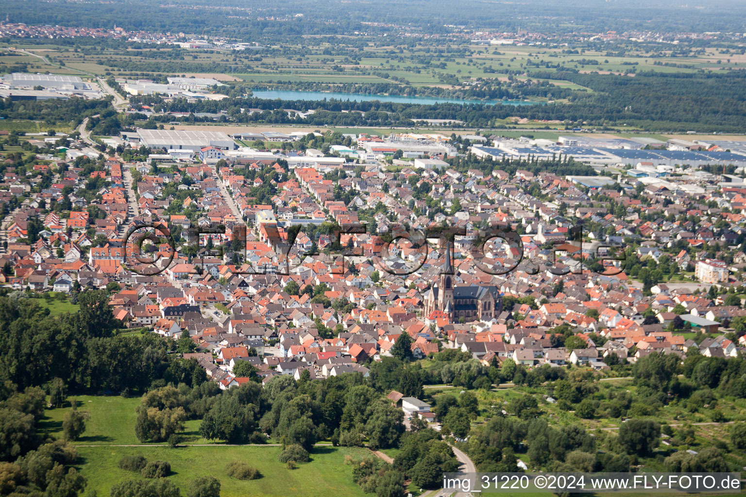 Drone recording of Muggensturm in the state Baden-Wuerttemberg, Germany