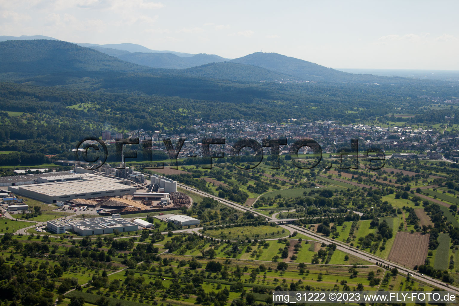 Aerial view of Kronospan GmbH in Kuppenheim in the state Baden-Wuerttemberg, Germany