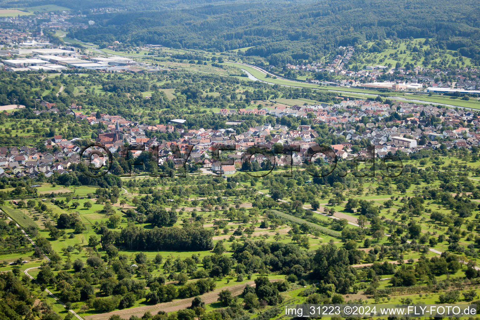 View of the streets and houses of the residential areas in the district Oberndorf in Kuppenheim in the state Baden-Wuerttemberg, Germany