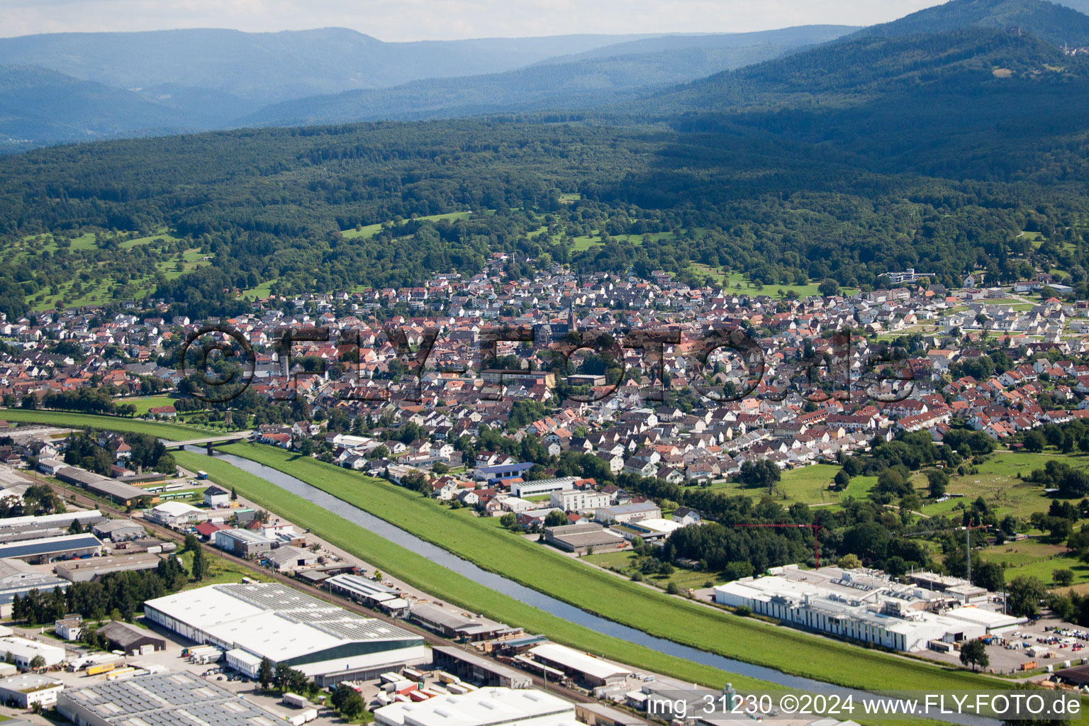 Aerial view of Kuppenheim in the state Baden-Wuerttemberg, Germany