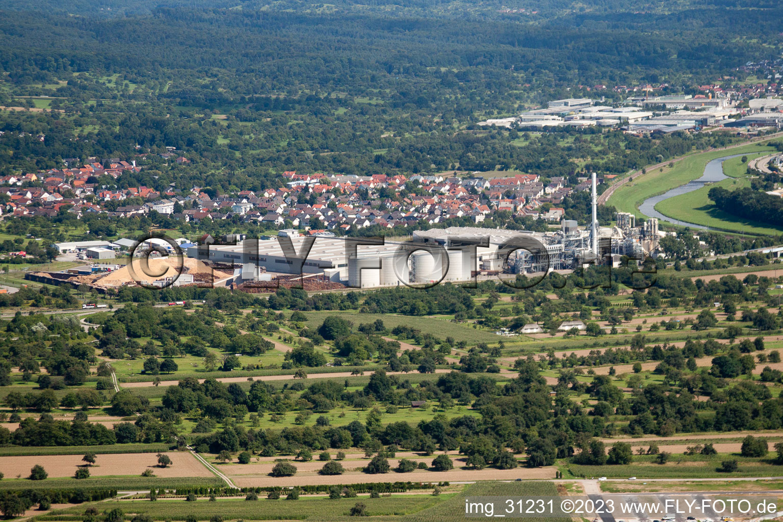 Aerial photograpy of Kronospan GmbH in Kuppenheim in the state Baden-Wuerttemberg, Germany