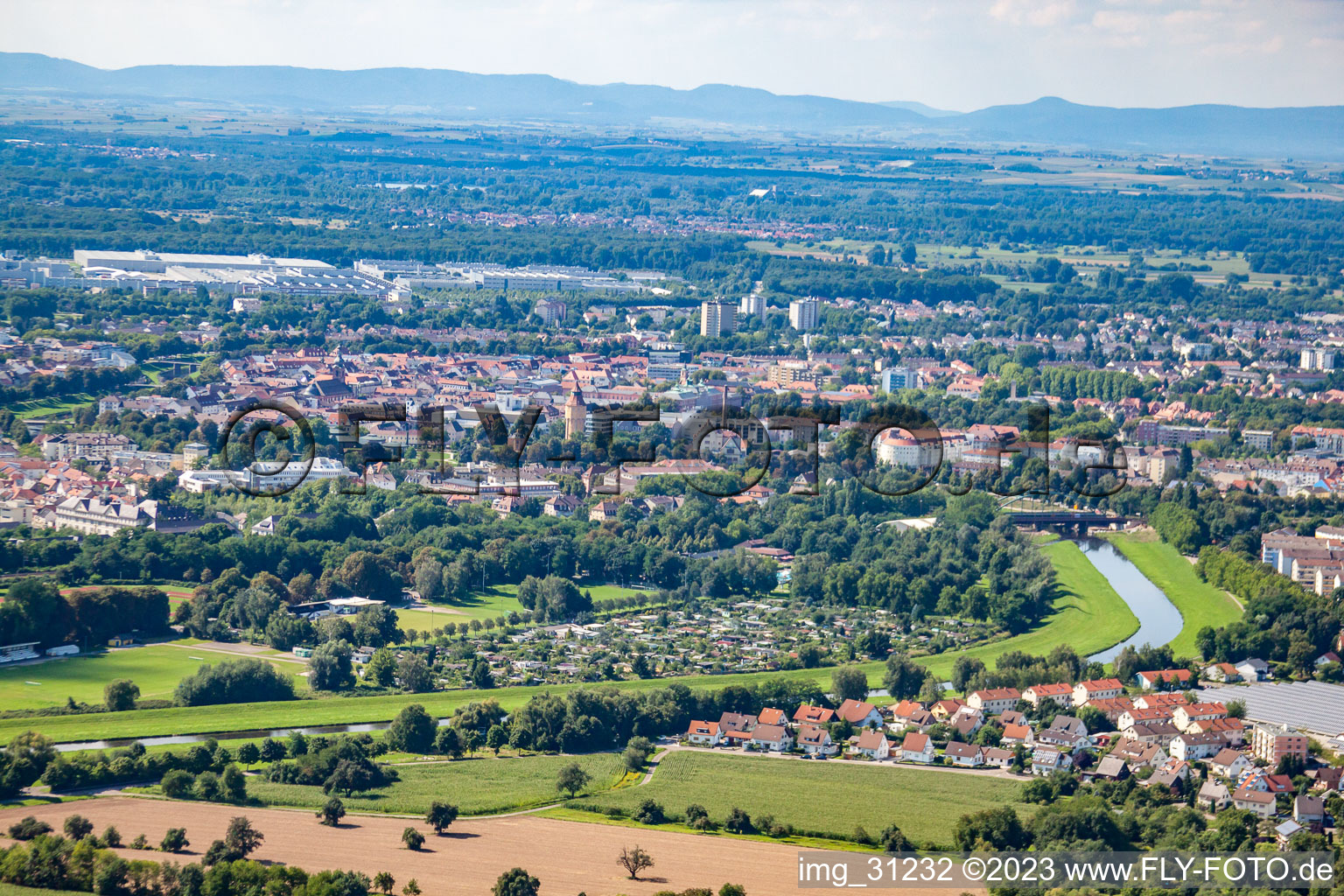 Drone image of Rastatt in the state Baden-Wuerttemberg, Germany