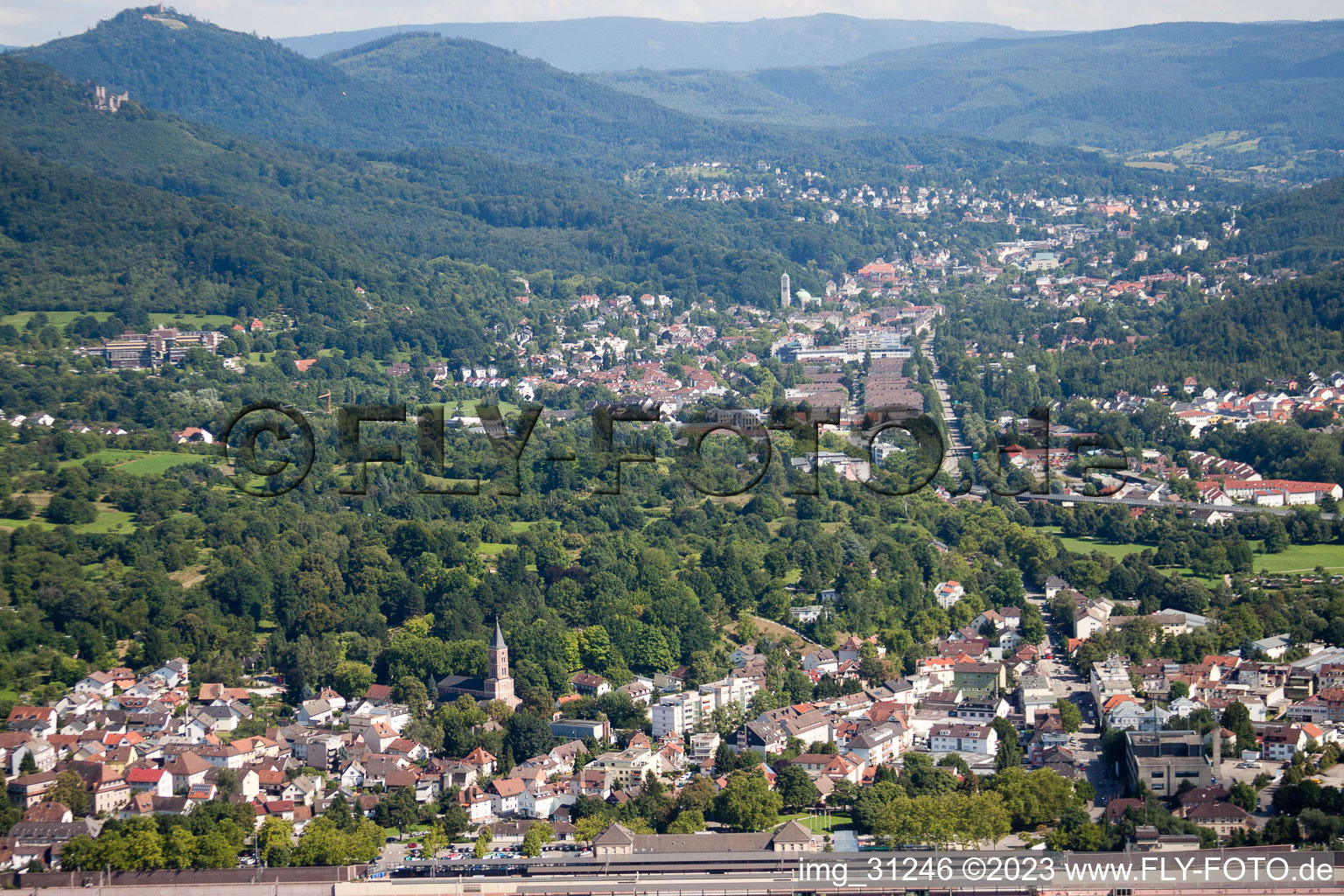 Aerial view of From the west in the district Oos in Baden-Baden in the state Baden-Wuerttemberg, Germany