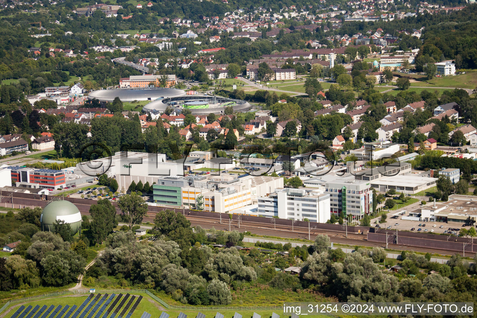 Oblique view of Baden-Oos, Biological Remedies Heel in the district Oos in Baden-Baden in the state Baden-Wuerttemberg, Germany