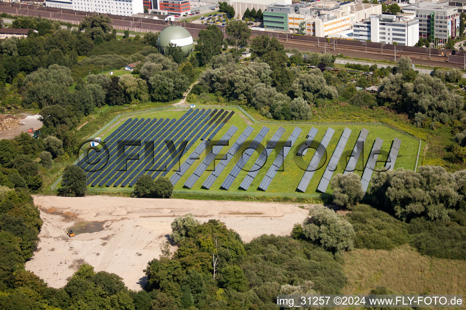 Aerial view of Photovoltaics in the district Oos in Baden-Baden in the state Baden-Wuerttemberg, Germany