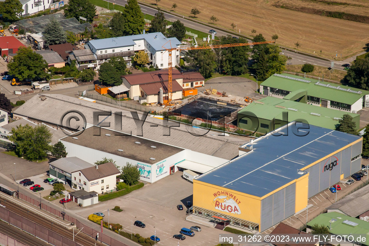 Aerial view of RUGA living world in Sinzheim in the state Baden-Wuerttemberg, Germany