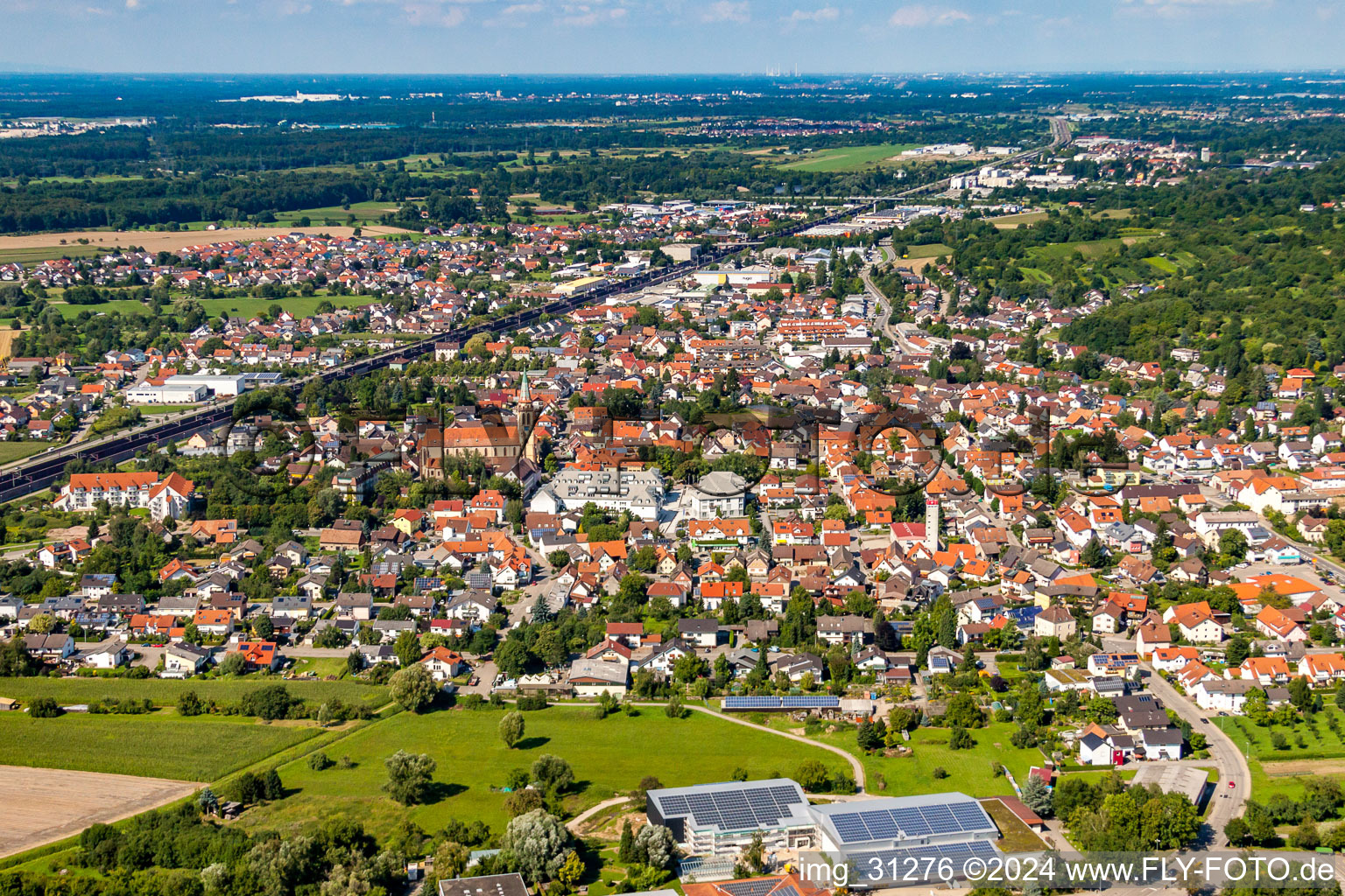 Town View of the streets and houses of the residential areas in Sinzheim in the state Baden-Wurttemberg, Germany
