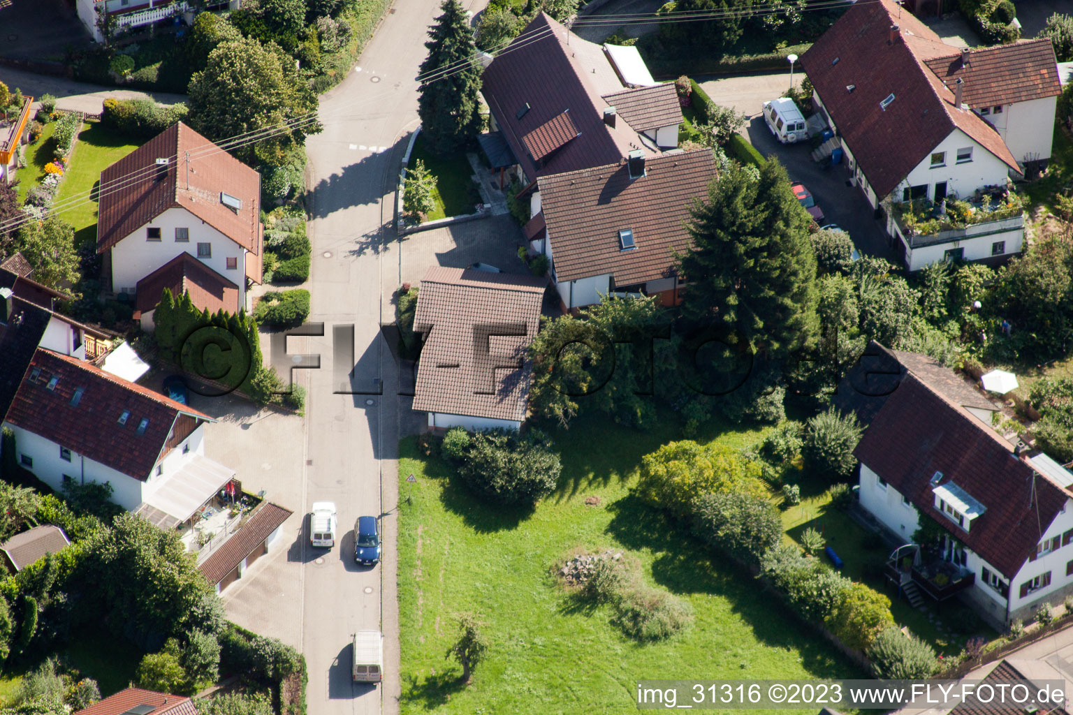 Drone recording of Varnhalt, Gartenstr in the district Gallenbach in Baden-Baden in the state Baden-Wuerttemberg, Germany