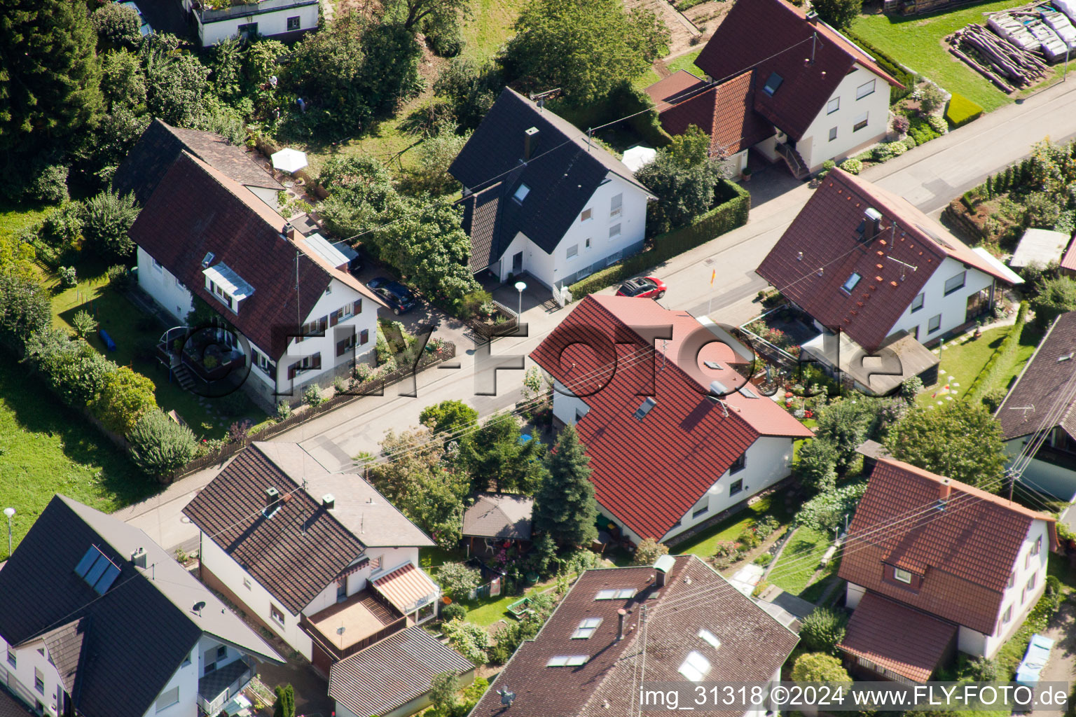 Varnhalt, Gartenstr in the district Gallenbach in Baden-Baden in the state Baden-Wuerttemberg, Germany from the drone perspective