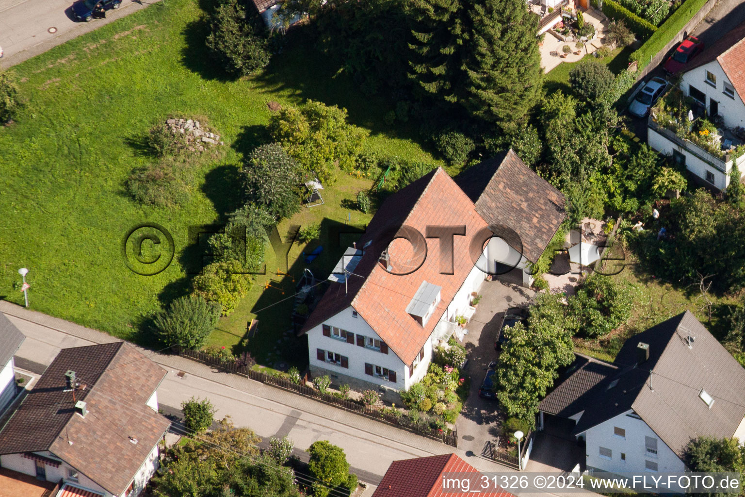 Aerial view of Varnhalt, Gartenstr in the district Gallenbach in Baden-Baden in the state Baden-Wuerttemberg, Germany