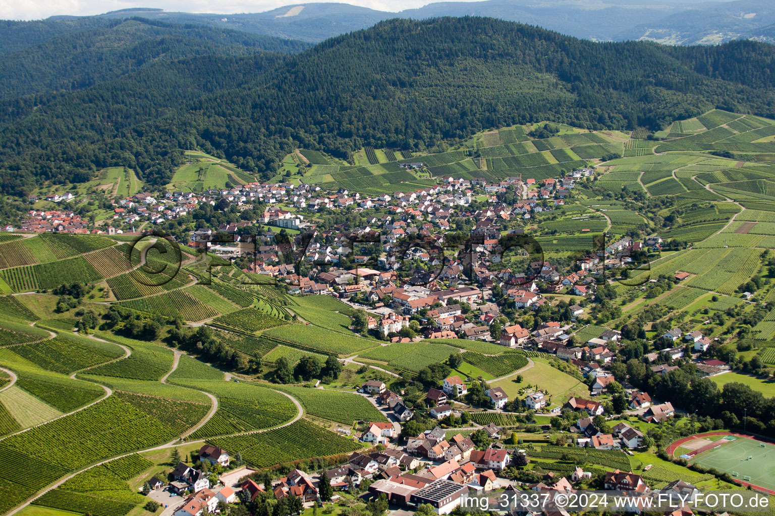 District Neuweier in Baden-Baden in the state Baden-Wuerttemberg, Germany seen from above