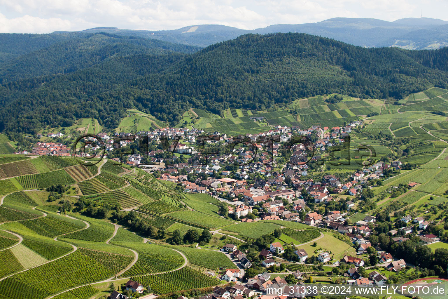 District Neuweier in Baden-Baden in the state Baden-Wuerttemberg, Germany from the plane