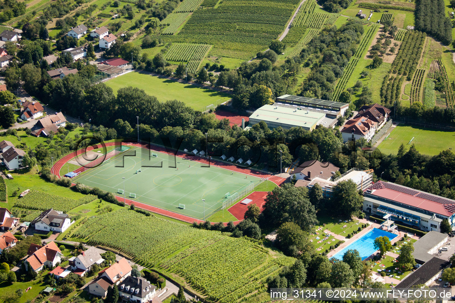 Aerial view of South Baden Sports School, FC Neuweier in the district Steinbach in Baden-Baden in the state Baden-Wuerttemberg, Germany