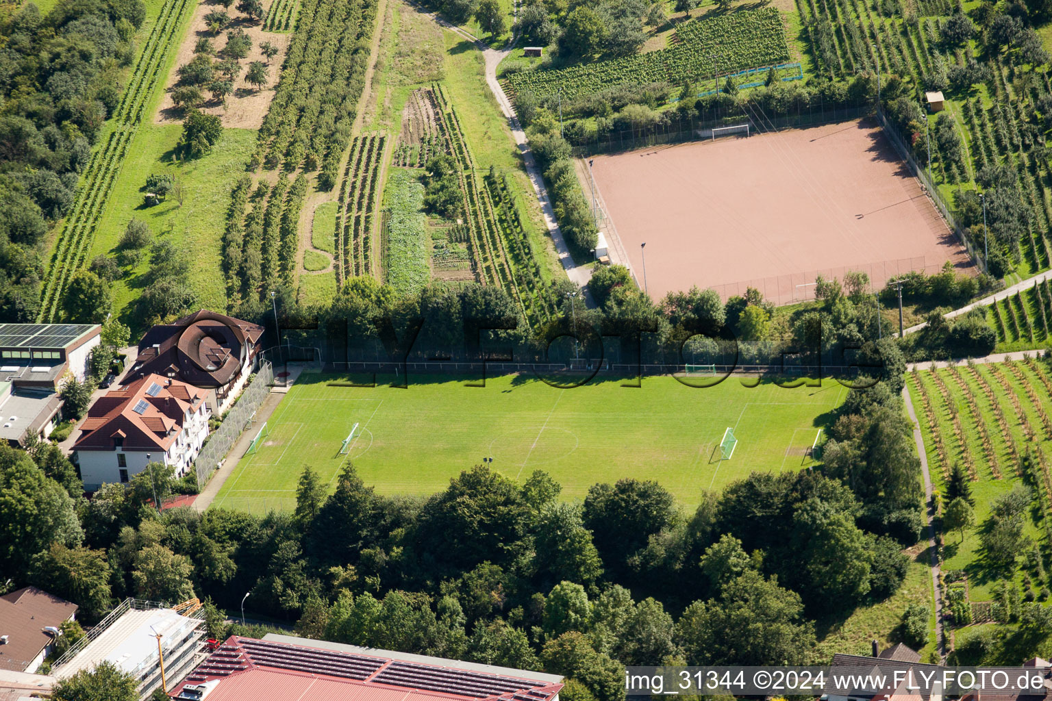 Oblique view of South Baden Sports School, FC Neuweier in the district Steinbach in Baden-Baden in the state Baden-Wuerttemberg, Germany