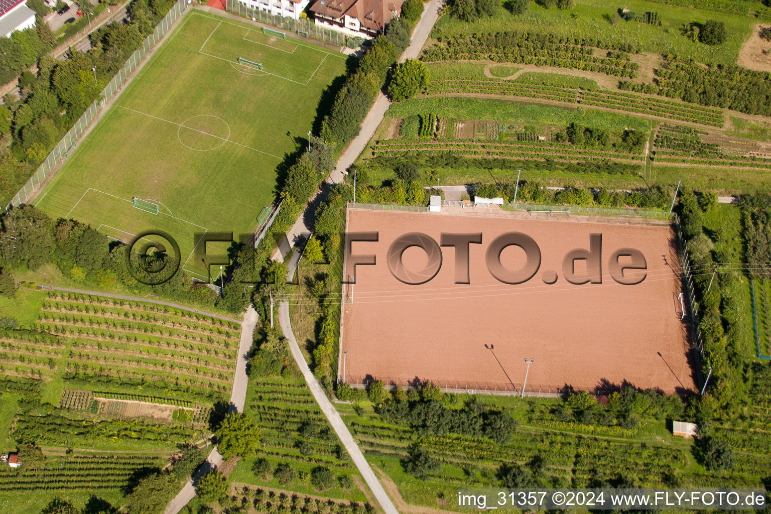 South Baden Sports School, FC Neuweier in the district Steinbach in Baden-Baden in the state Baden-Wuerttemberg, Germany from the drone perspective