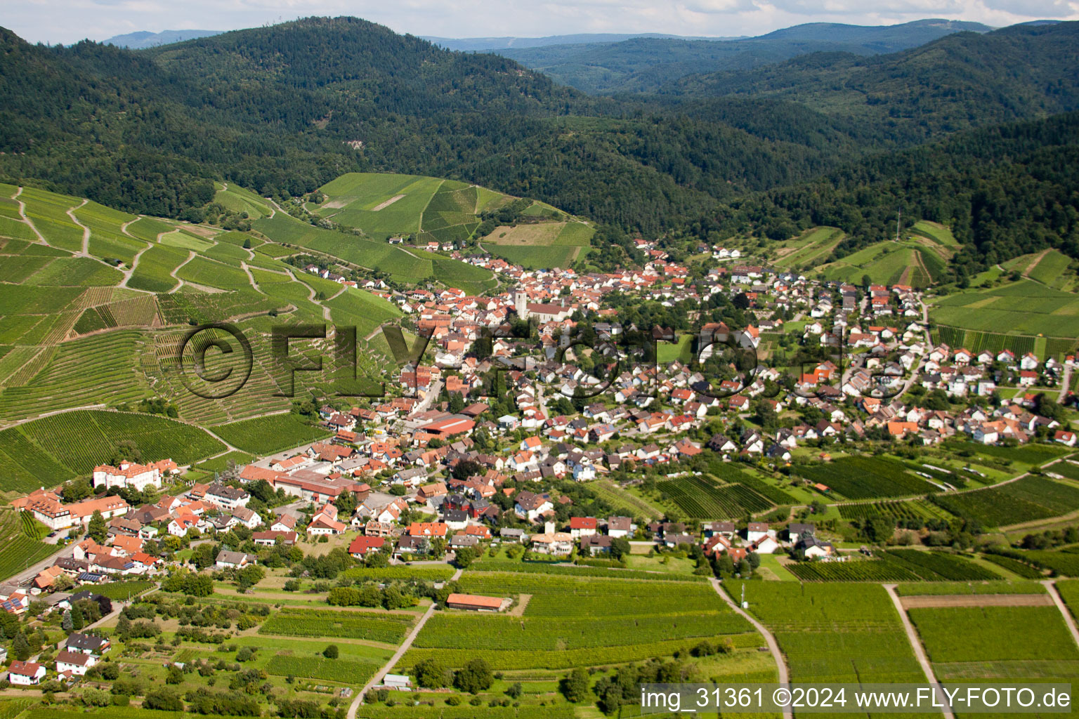 Aerial view of From the west in the district Neuweier in Baden-Baden in the state Baden-Wuerttemberg, Germany