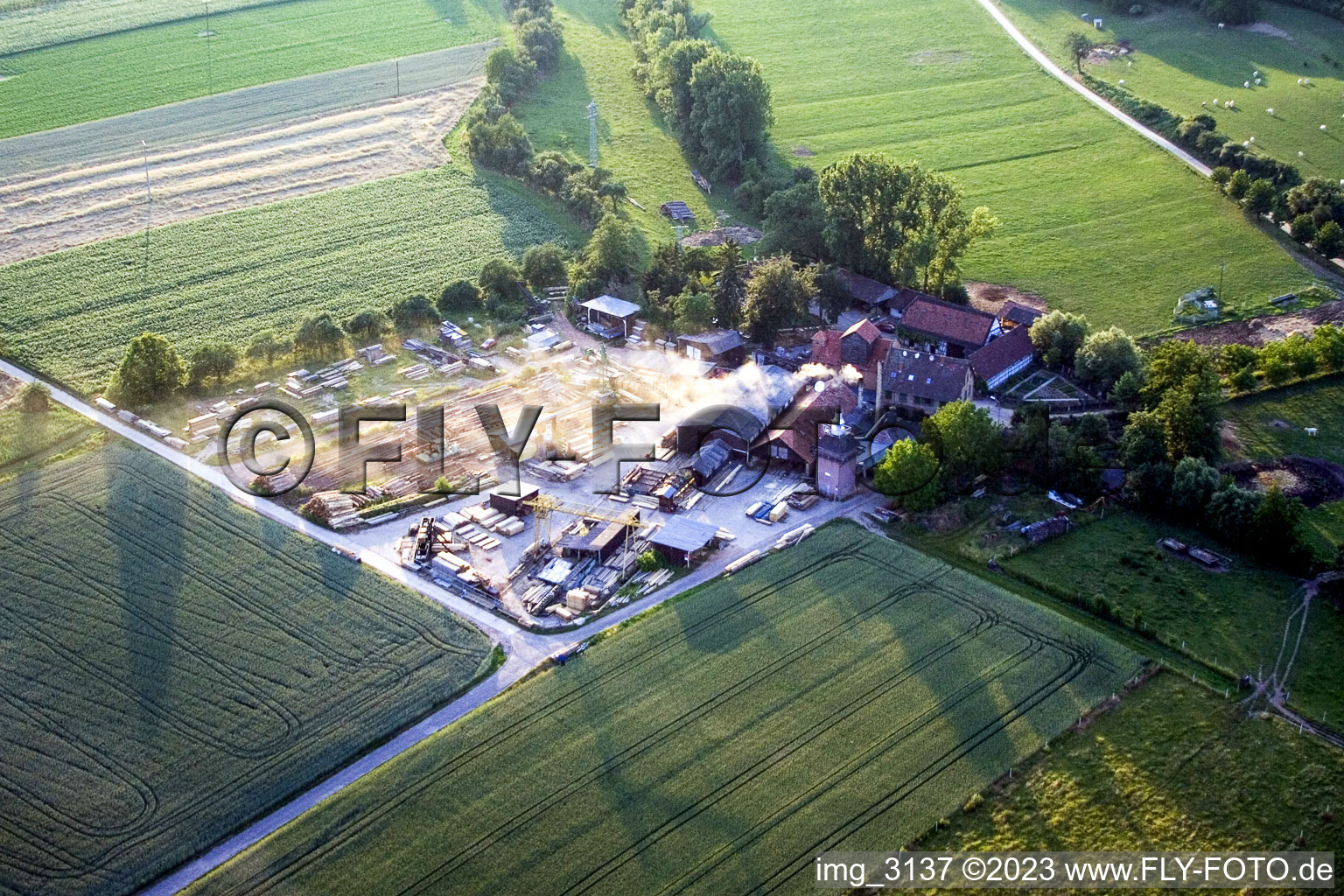 Drone image of Schaidter mill in the district Schaidt in Wörth am Rhein in the state Rhineland-Palatinate, Germany