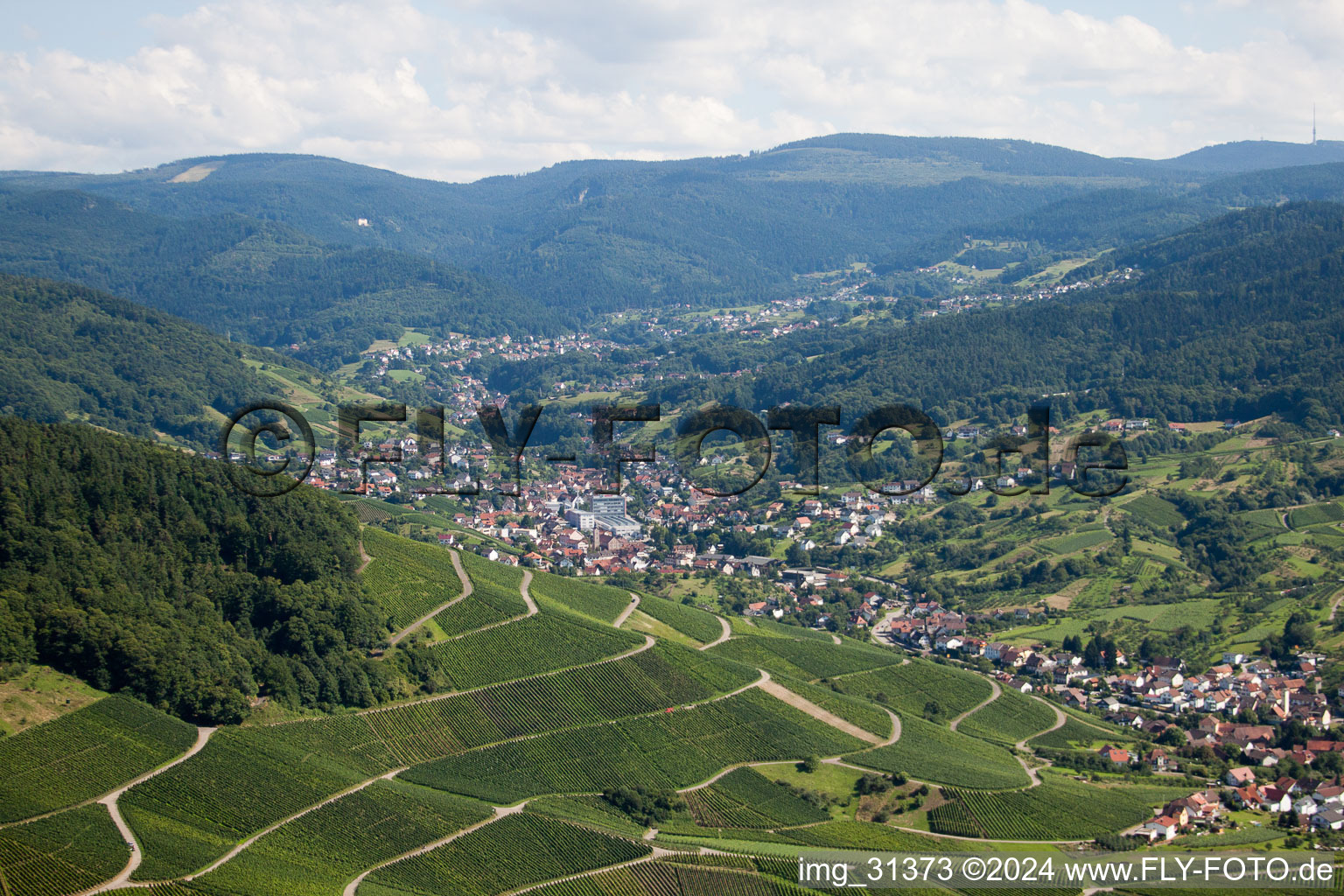 From the northwest in the district Untertal in Bühlertal in the state Baden-Wuerttemberg, Germany