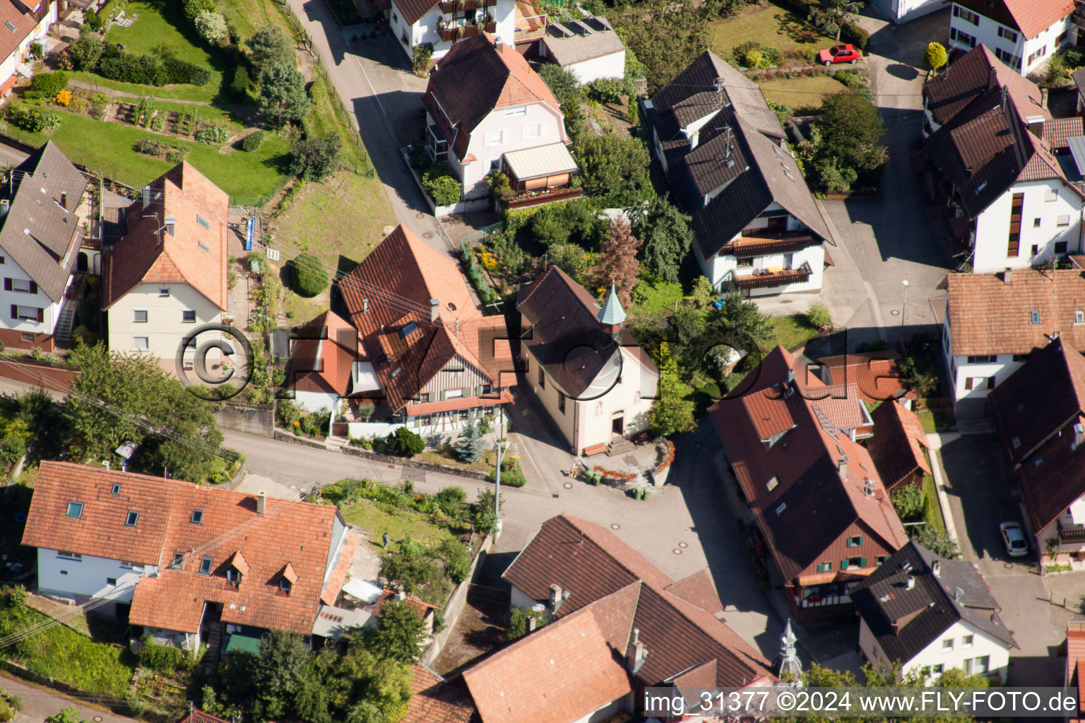 Aerial view of Town View of the streets and houses of the residential areas in the district Eisental in Buehl in the state Baden-Wurttemberg