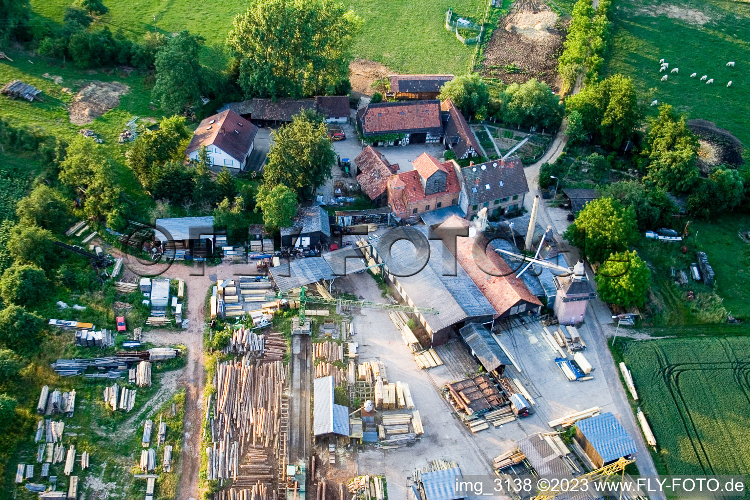 Schaidter mill in the district Schaidt in Wörth am Rhein in the state Rhineland-Palatinate, Germany from the drone perspective