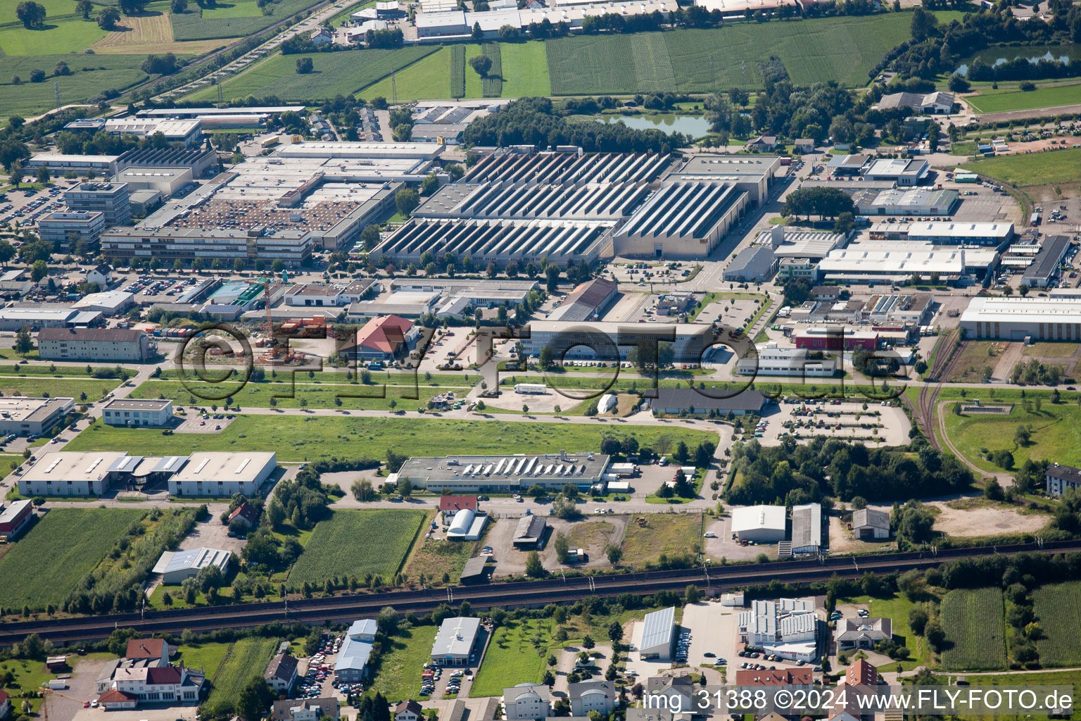 Industrial area with Schäffler Automotive from the east in Bühl in the state Baden-Wuerttemberg, Germany