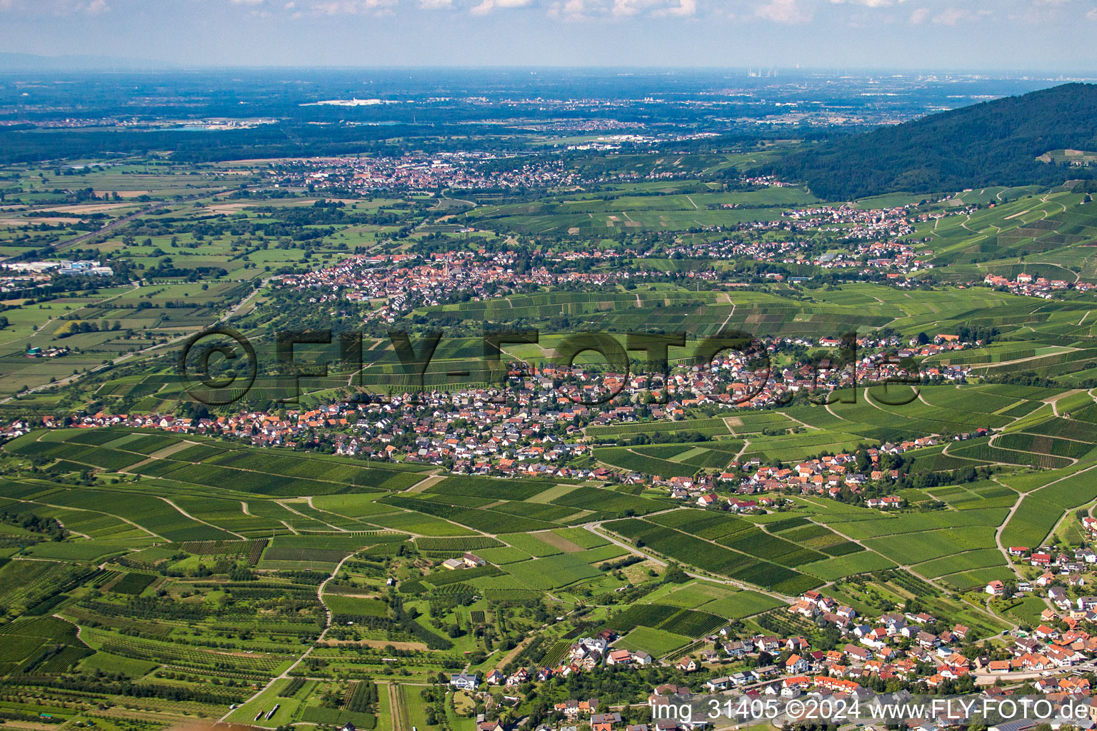 Aerial view of From the south in the district Eisental in Bühl in the state Baden-Wuerttemberg, Germany