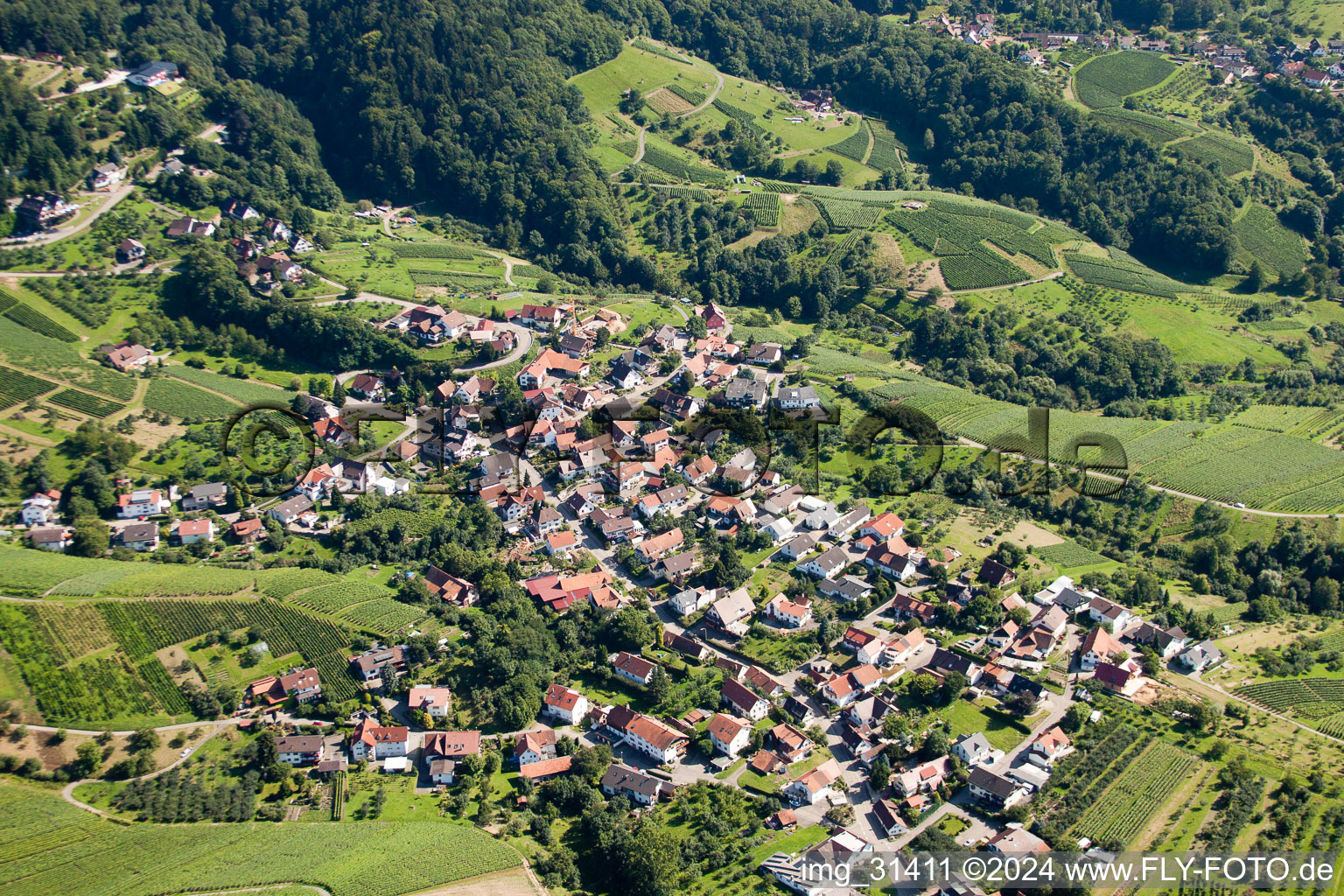 Town View of the streets and houses of the residential areas in the district Kappelwindeck in Buehl in the state Baden-Wurttemberg