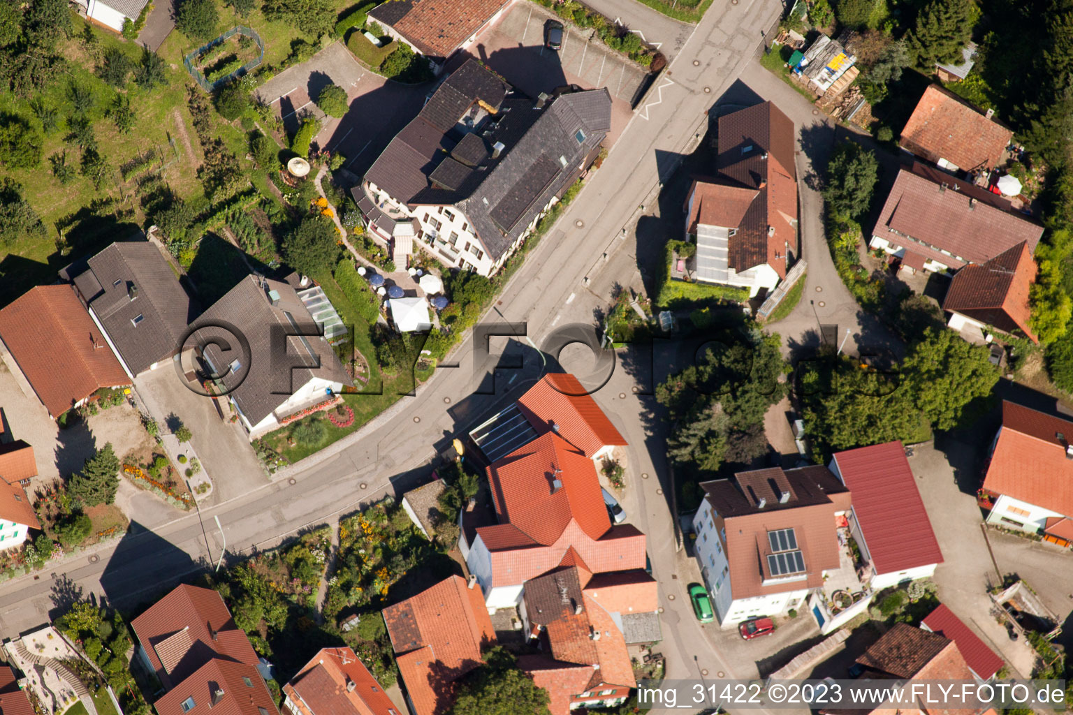 Aerial view of Rebstock in the district Riegel in Bühl in the state Baden-Wuerttemberg, Germany