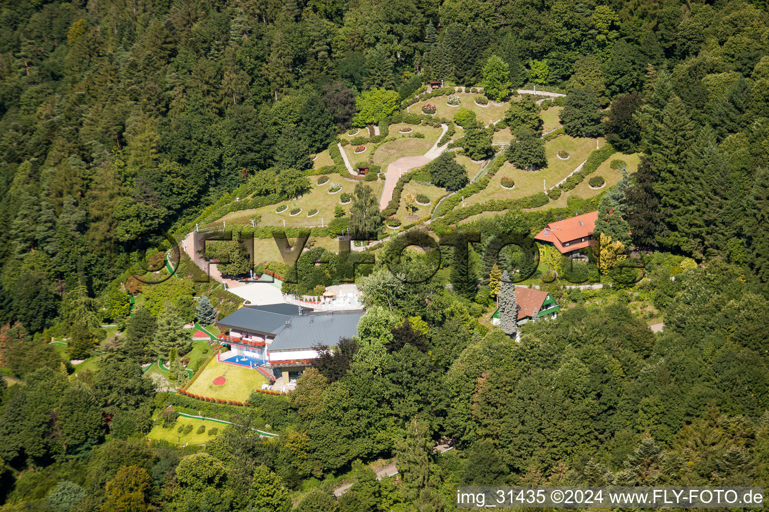 Aerial view of Mercury Fountain in the district Riegel in Bühl in the state Baden-Wuerttemberg, Germany