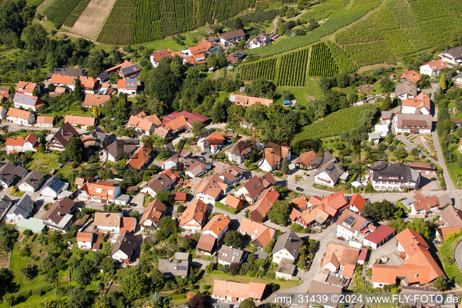 Oblique view of Kappelwindeck in the district Riegel in Bühl in the state Baden-Wuerttemberg, Germany