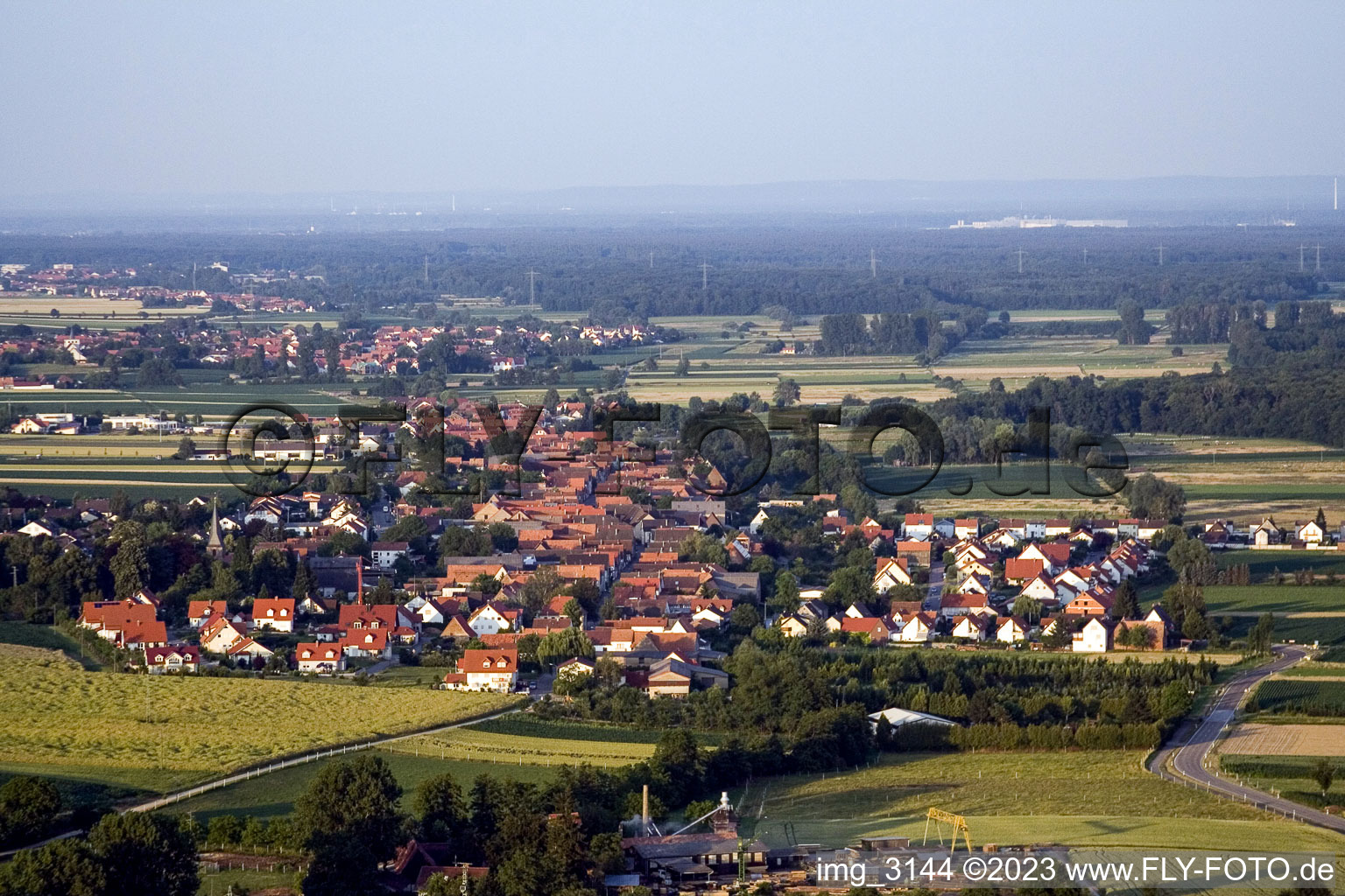Aerial photograpy of From the west in Freckenfeld in the state Rhineland-Palatinate, Germany