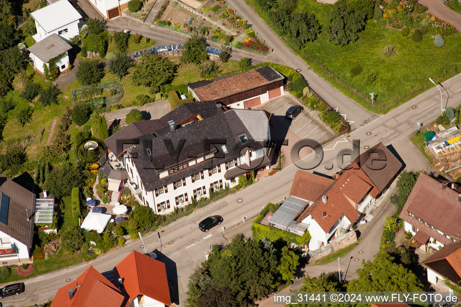 Aerial view of Hotel Restaurant Rebstock in the district Riegel in Bühl in the state Baden-Wuerttemberg, Germany