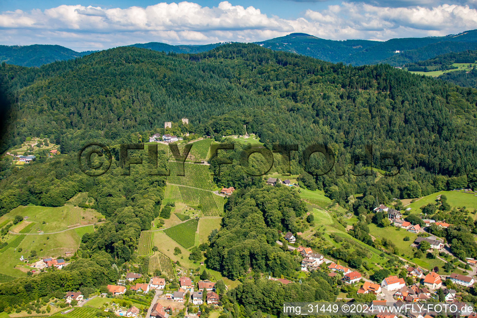 Oblique view of Windeck Castle in the district Riegel in Bühl in the state Baden-Wuerttemberg, Germany